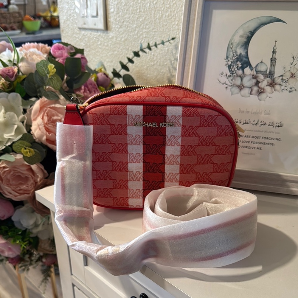 Michael Kors Red and White Stripe Crossbody - Picture 2 of 8